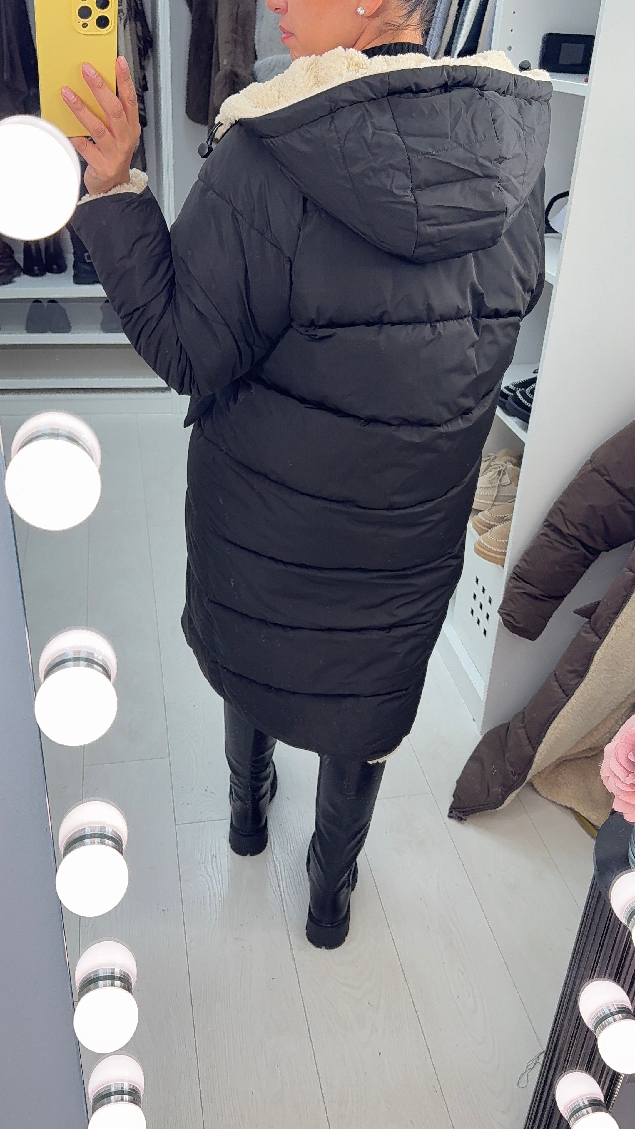 Nina Teddy & Puffer Reversible Longline Coat