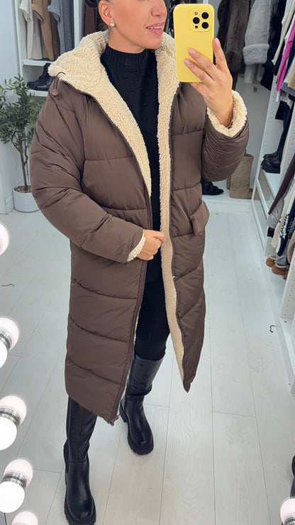 Nina Teddy & Puffer Reversible Longline Coat
