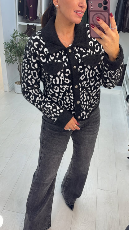 Demilla Leopard Print Fluffy Cardi Jacket