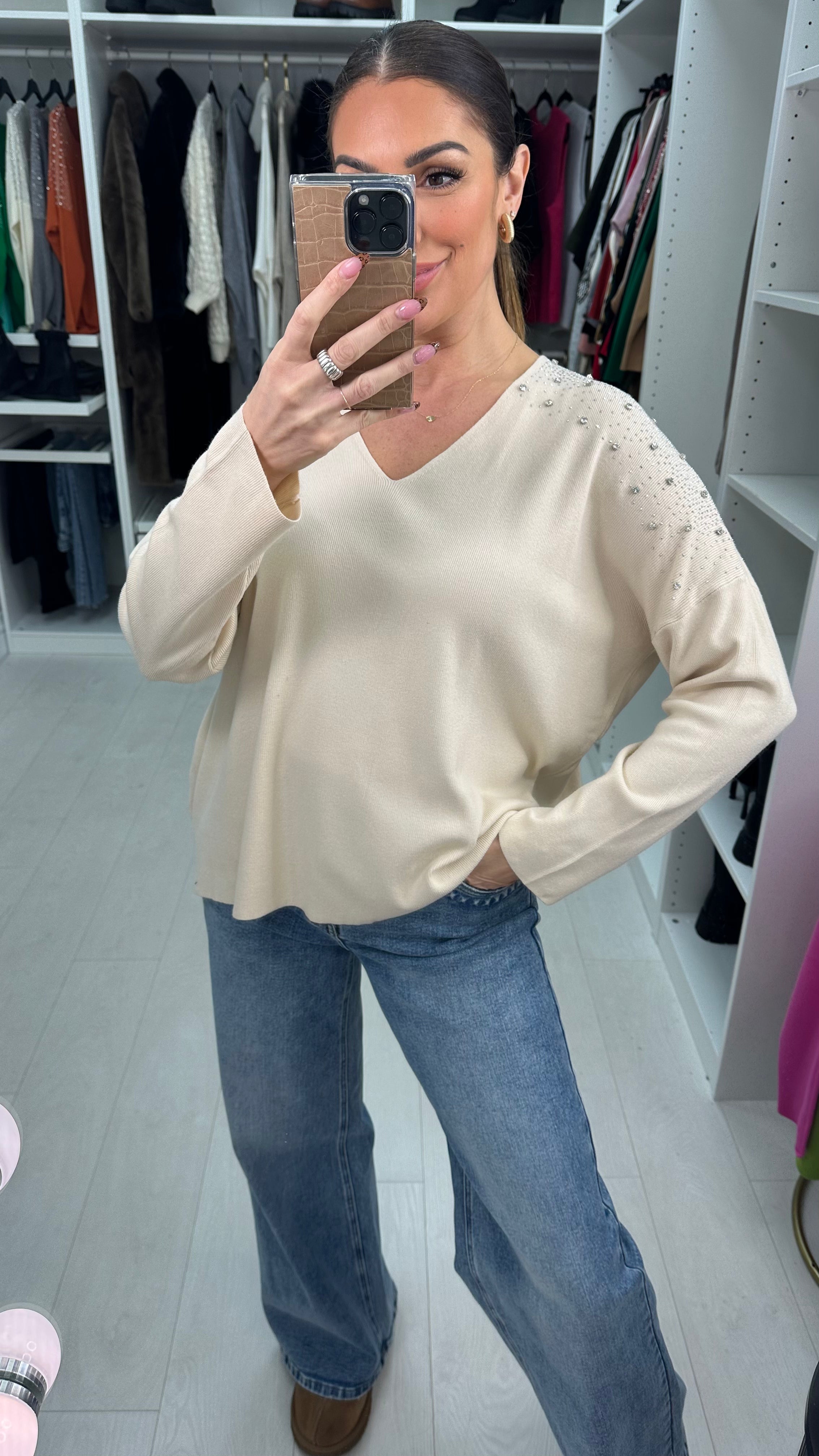 Paloma Embellished V Neck Knit Jumper