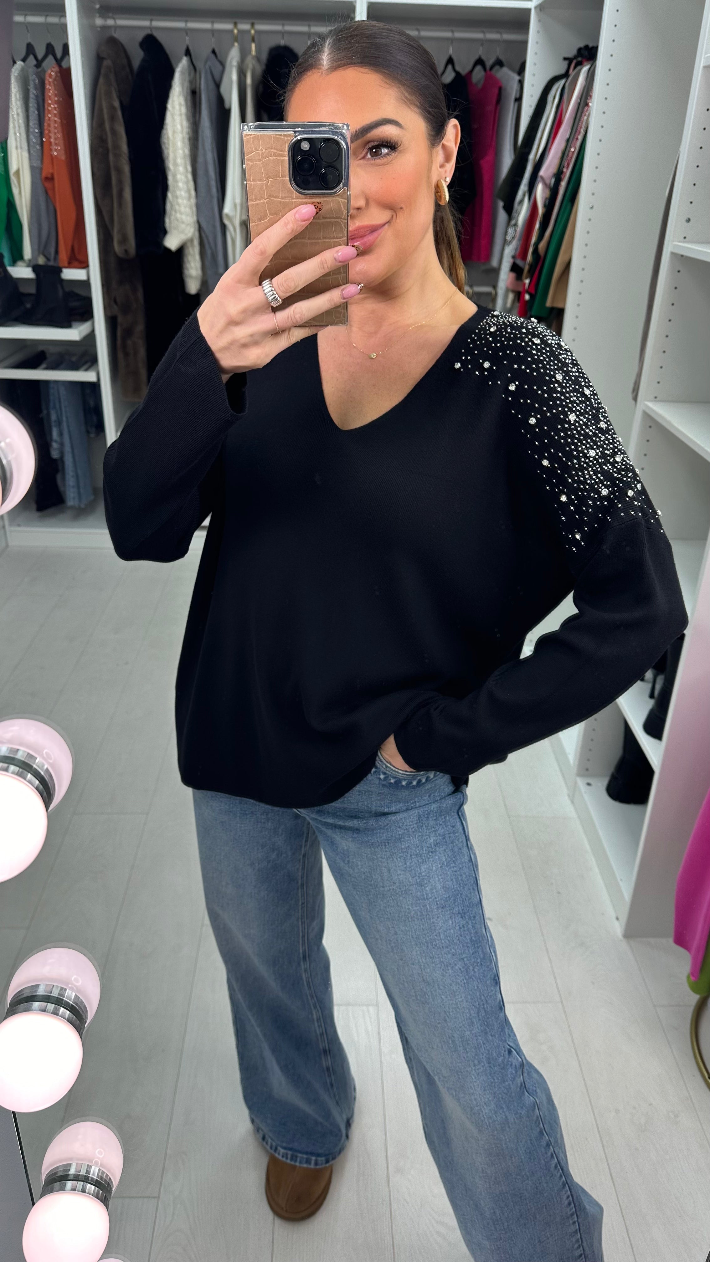 Paloma Embellished V Neck Knit Jumper