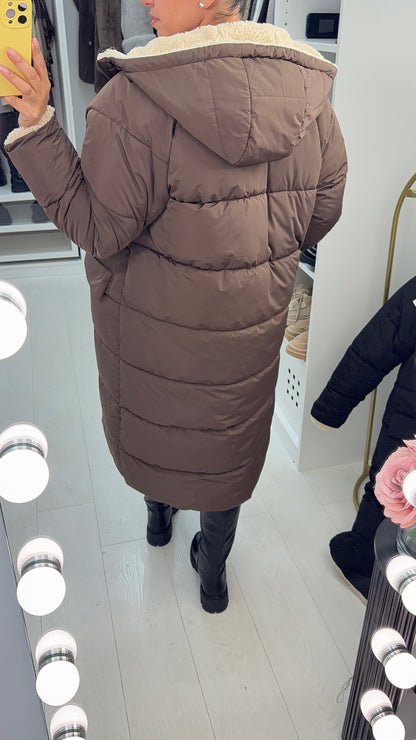 Nina Teddy & Puffer Reversible Longline Coat