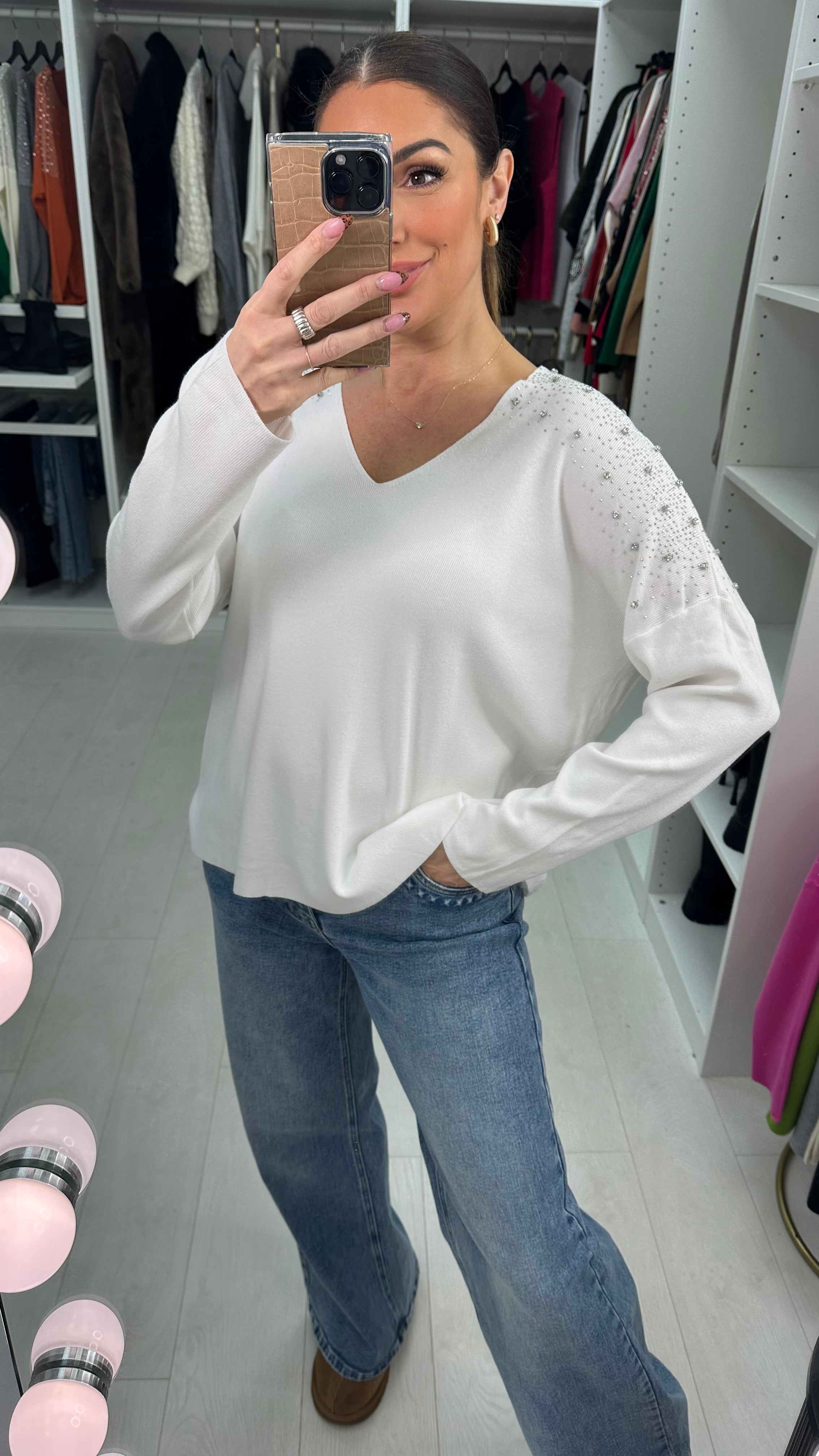 Paloma Embellished V Neck Knit Jumper