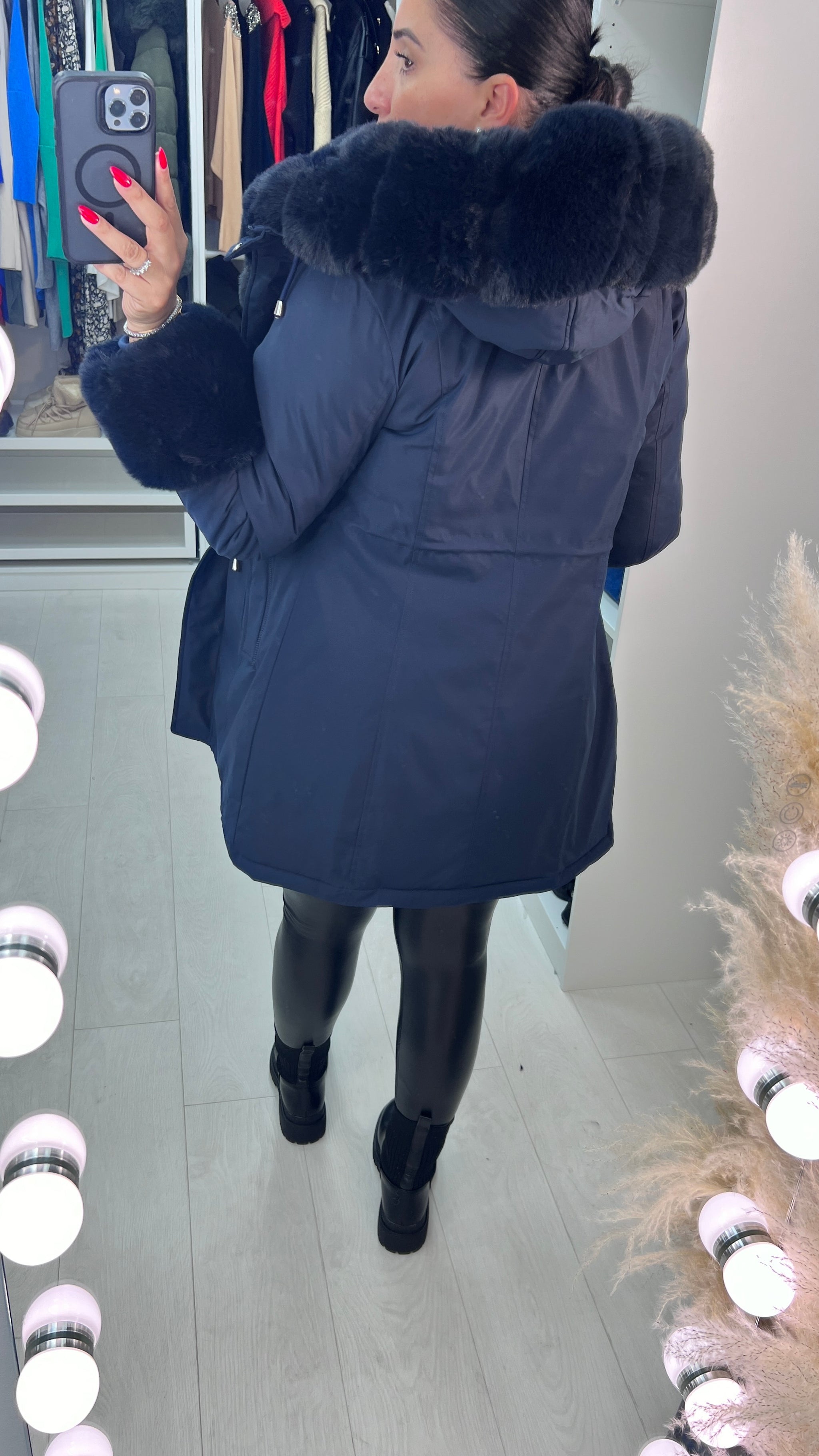 Navy fur hooded coat sale