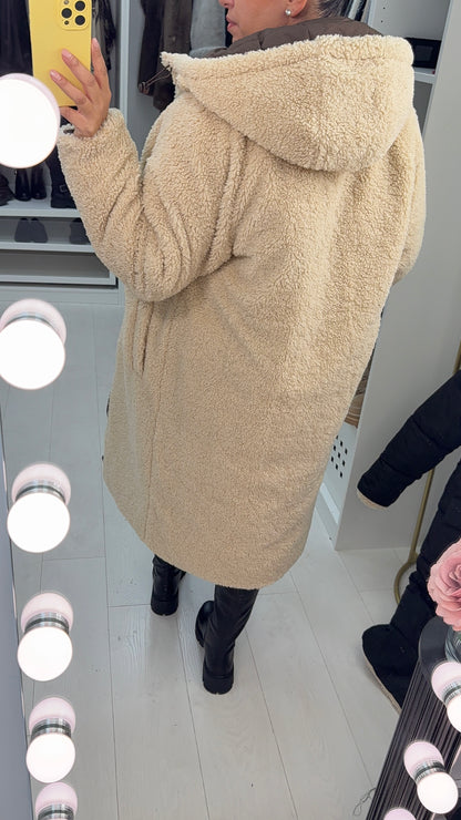 Nina Teddy & Puffer Reversible Longline Coat