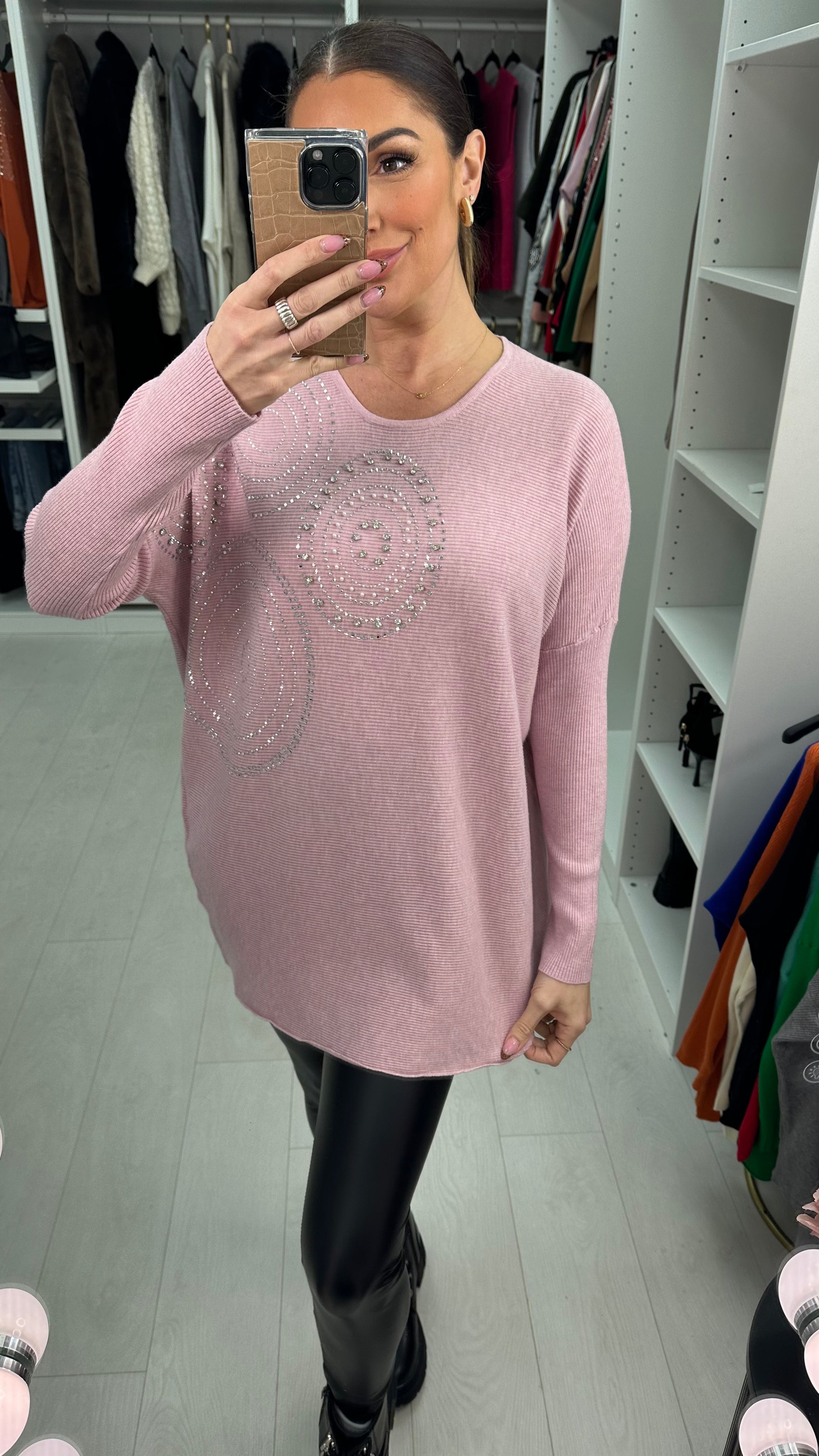 Hariette  Diamante Detail Longline Knit Jumper