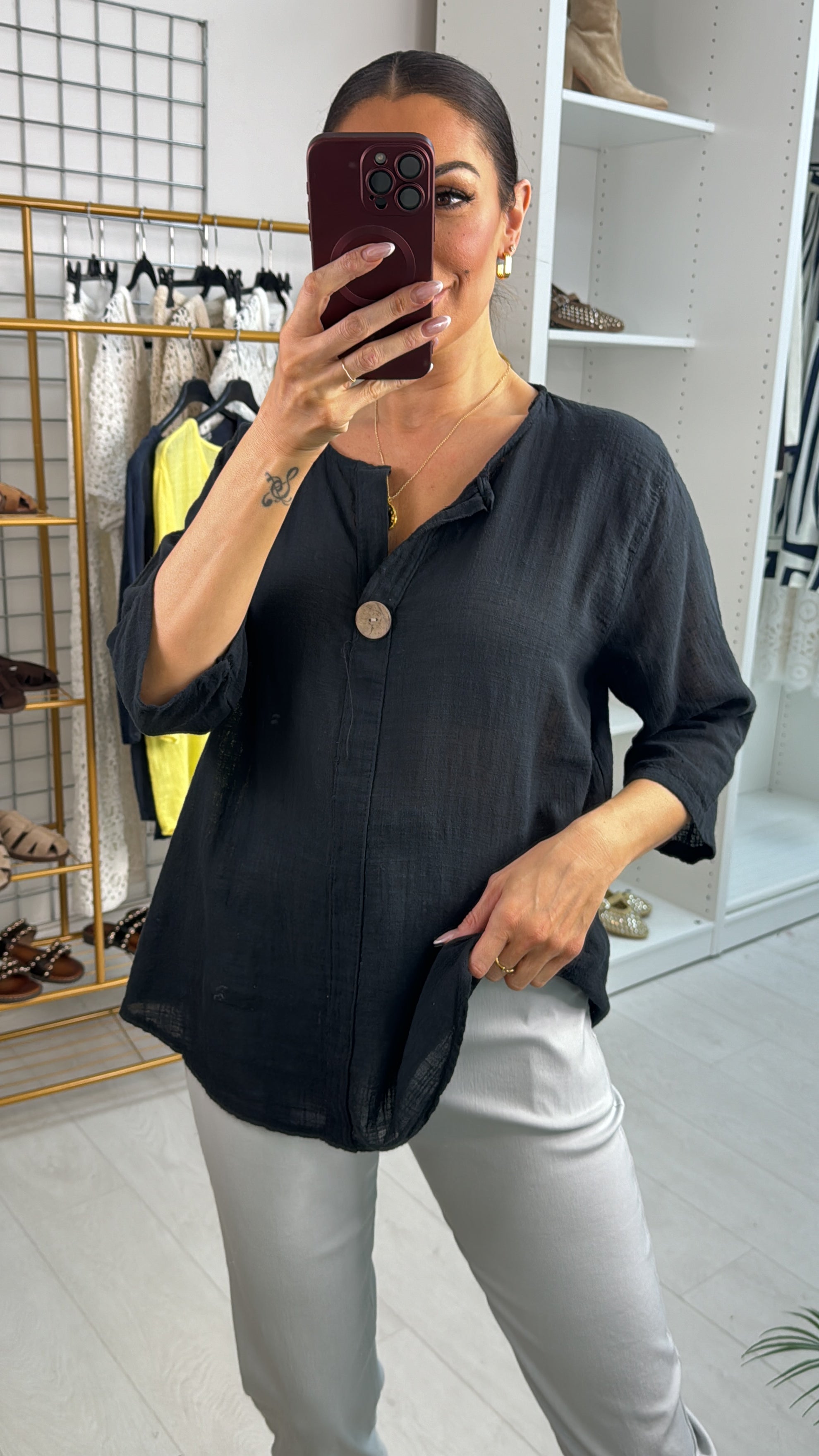 Lopez Plain 3/4 Sleeve Longline Top