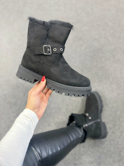 Tanya Black Faux Fur Lined Ankle Boots