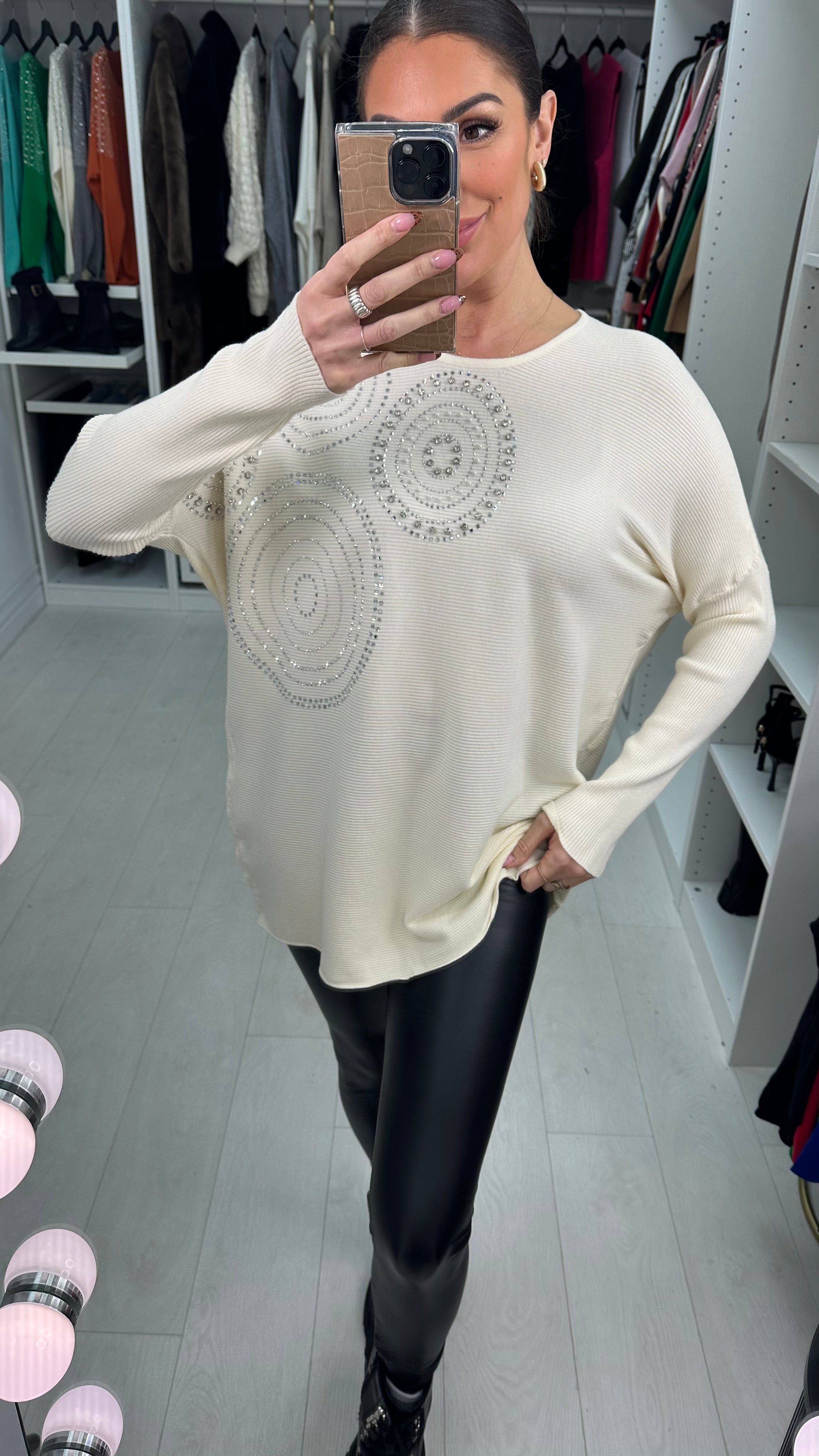 Hariette  Diamante Detail Longline Knit Jumper