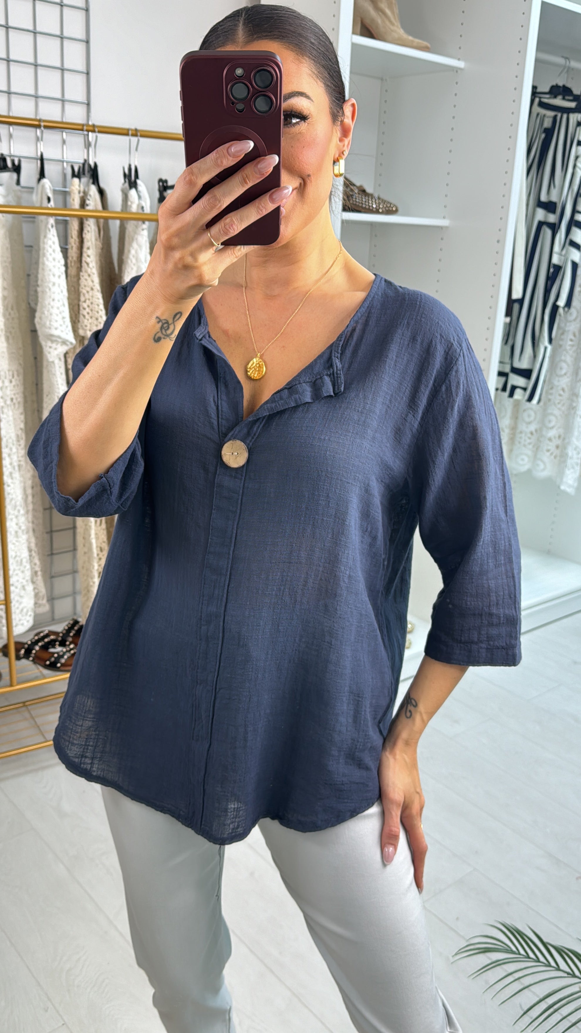 Lopez Plain 3/4 Sleeve Longline Top