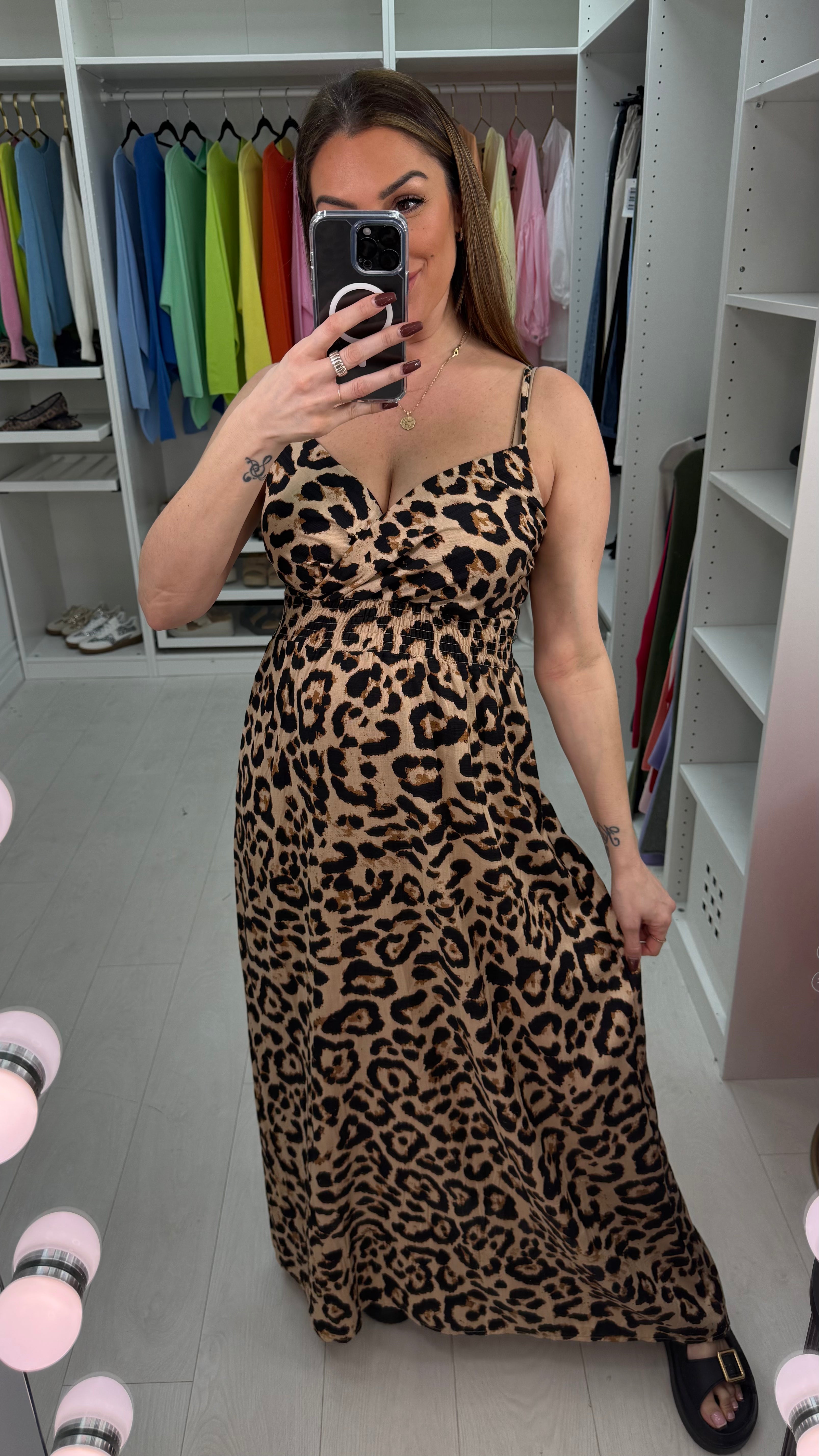 Matilda Tan Leopard Print Wrap Front Maxi Dress