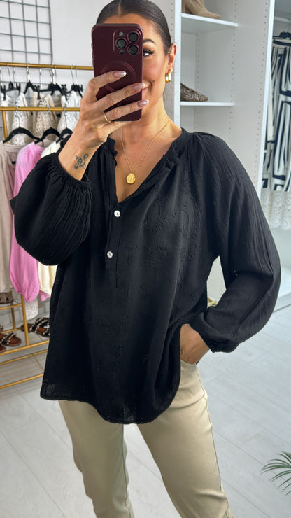 Catalina Embroidered Button Front Top