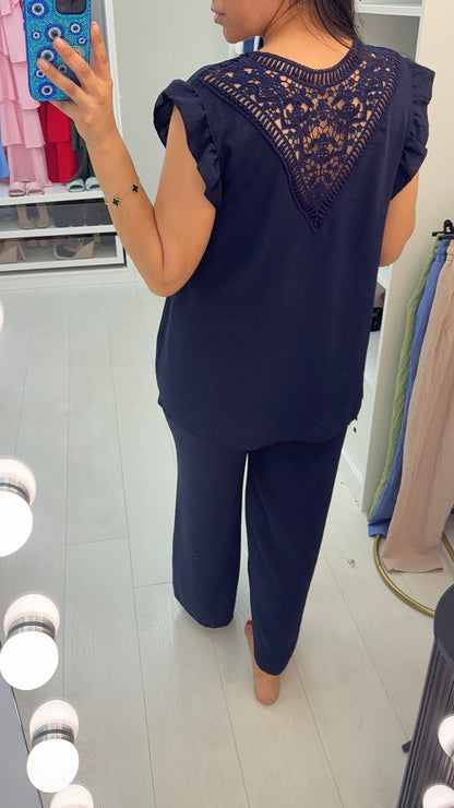Keely Plain Crochet Detailed Loose Fit Co-Ord Set