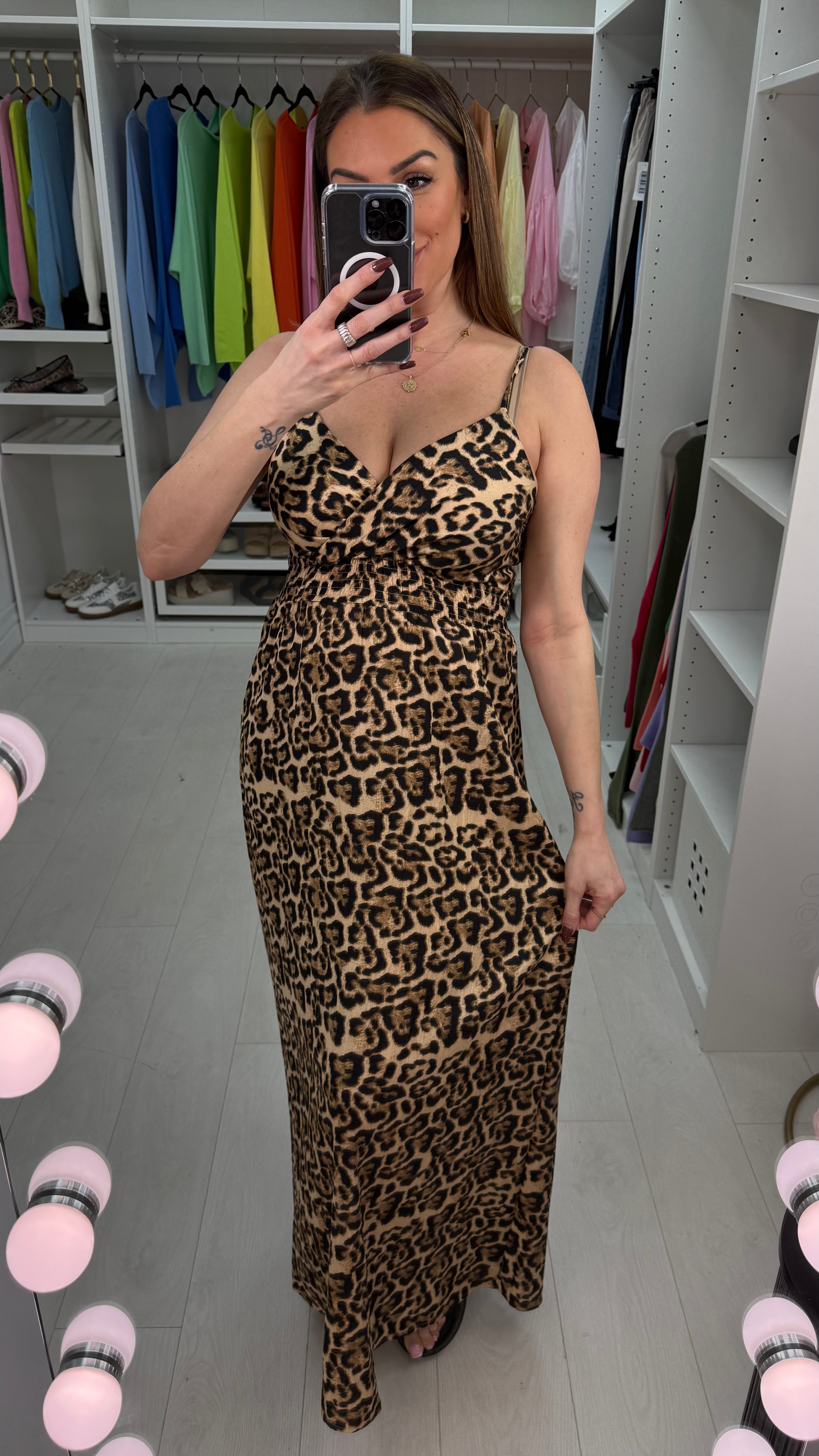 Lorren Beige Leopard Print Wrap Front Maxi Dress
