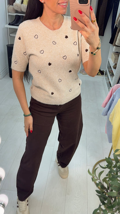 Alma Heart Detailed Short Sleeve Jumper