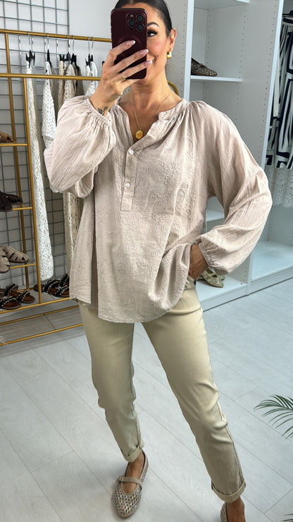 Catalina Embroidered Button Front Top