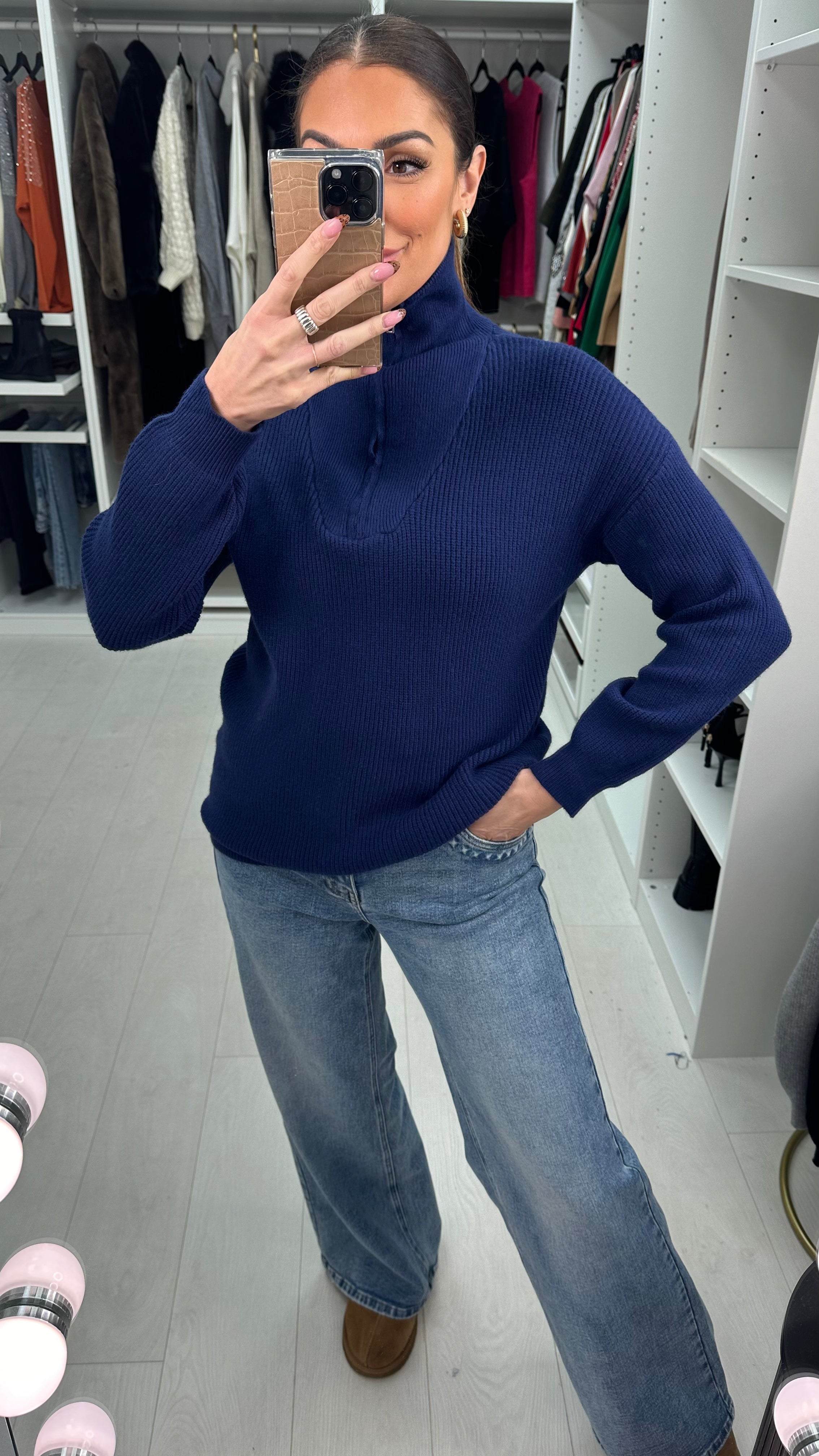Devyn Plain Ribbed Half-Zip Knit Jumper