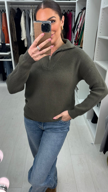 Devyn Plain Ribbed Half-Zip Knit Jumper