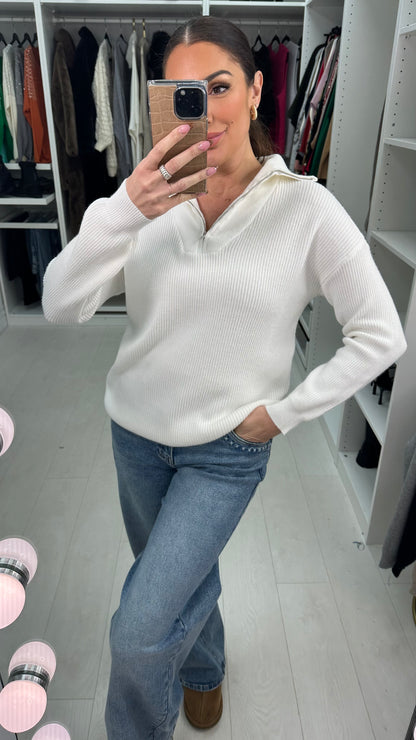 Devyn Plain Ribbed Half-Zip Knit Jumper
