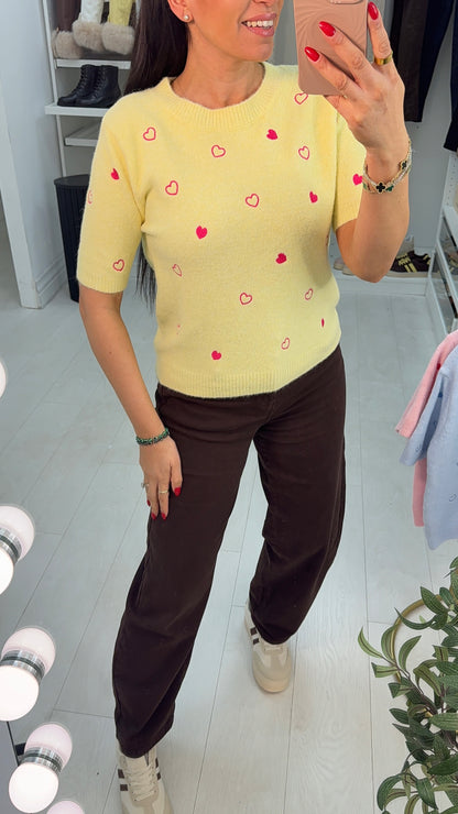 Alma Heart Detailed Short Sleeve Jumper