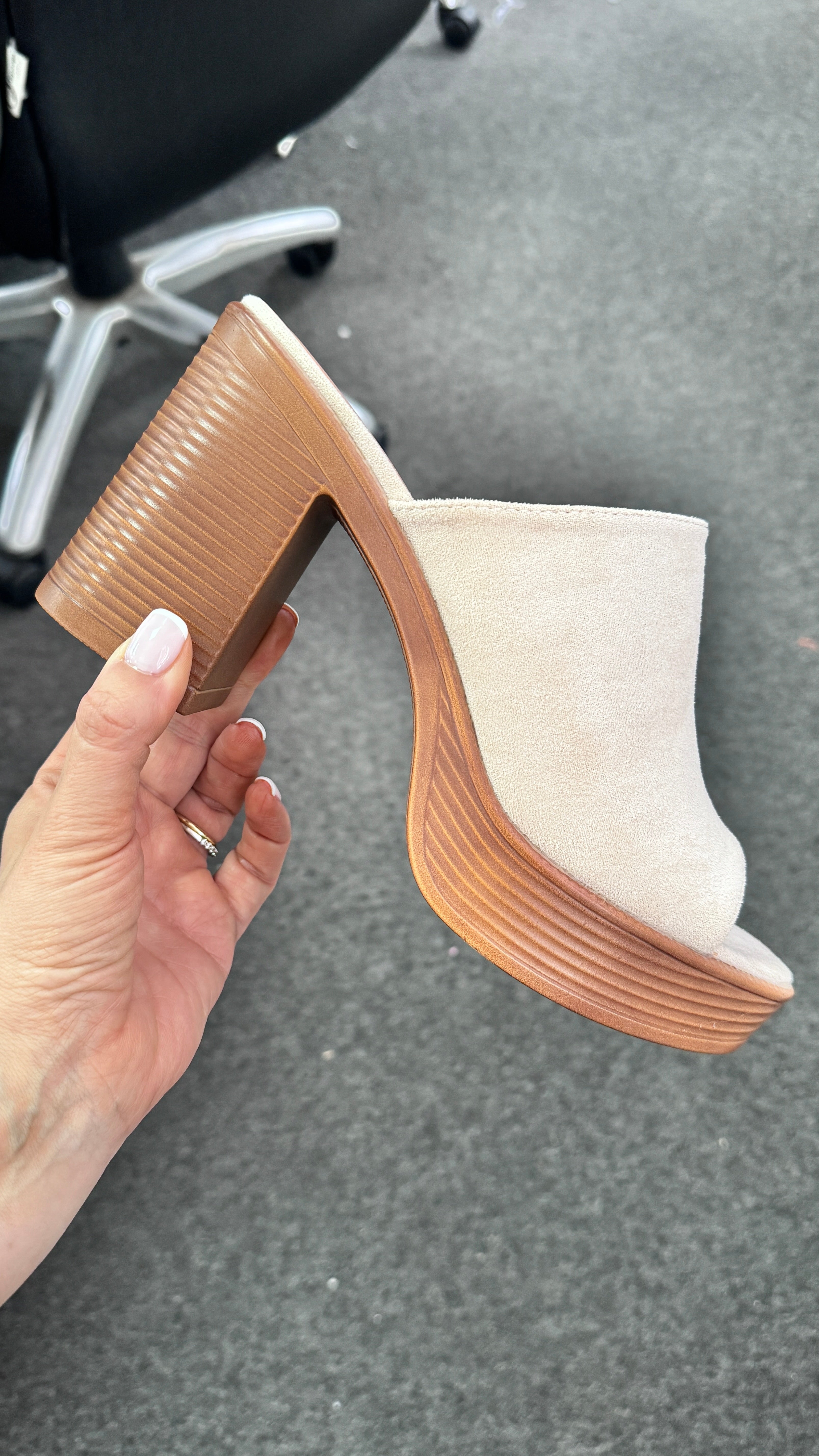 Belissima Suede Look Wooden Heel Sandals