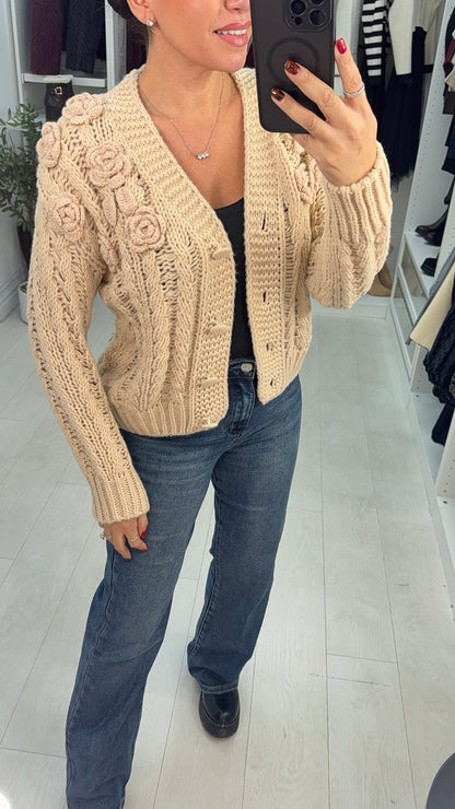 Lucy Chunky Floral Knitted Cardigan