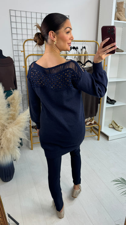 Cody Plain Crochet Detailed Longline Jumper