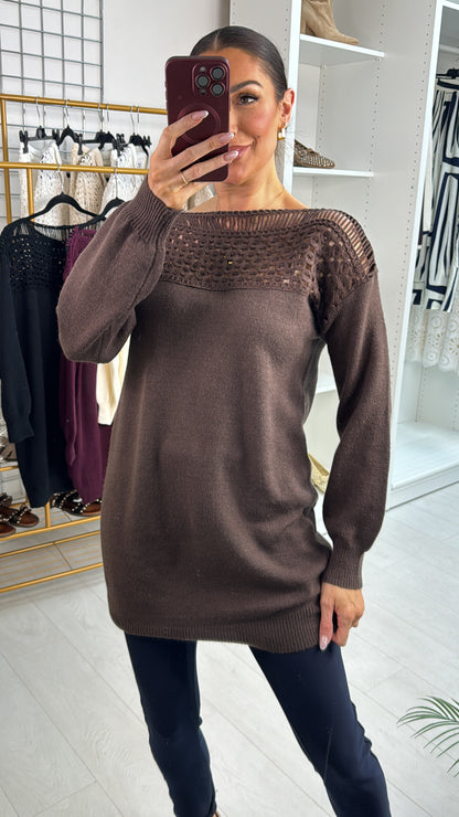 Cody Plain Crochet Detailed Longline Jumper
