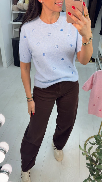 Alma Heart Detailed Short Sleeve Jumper