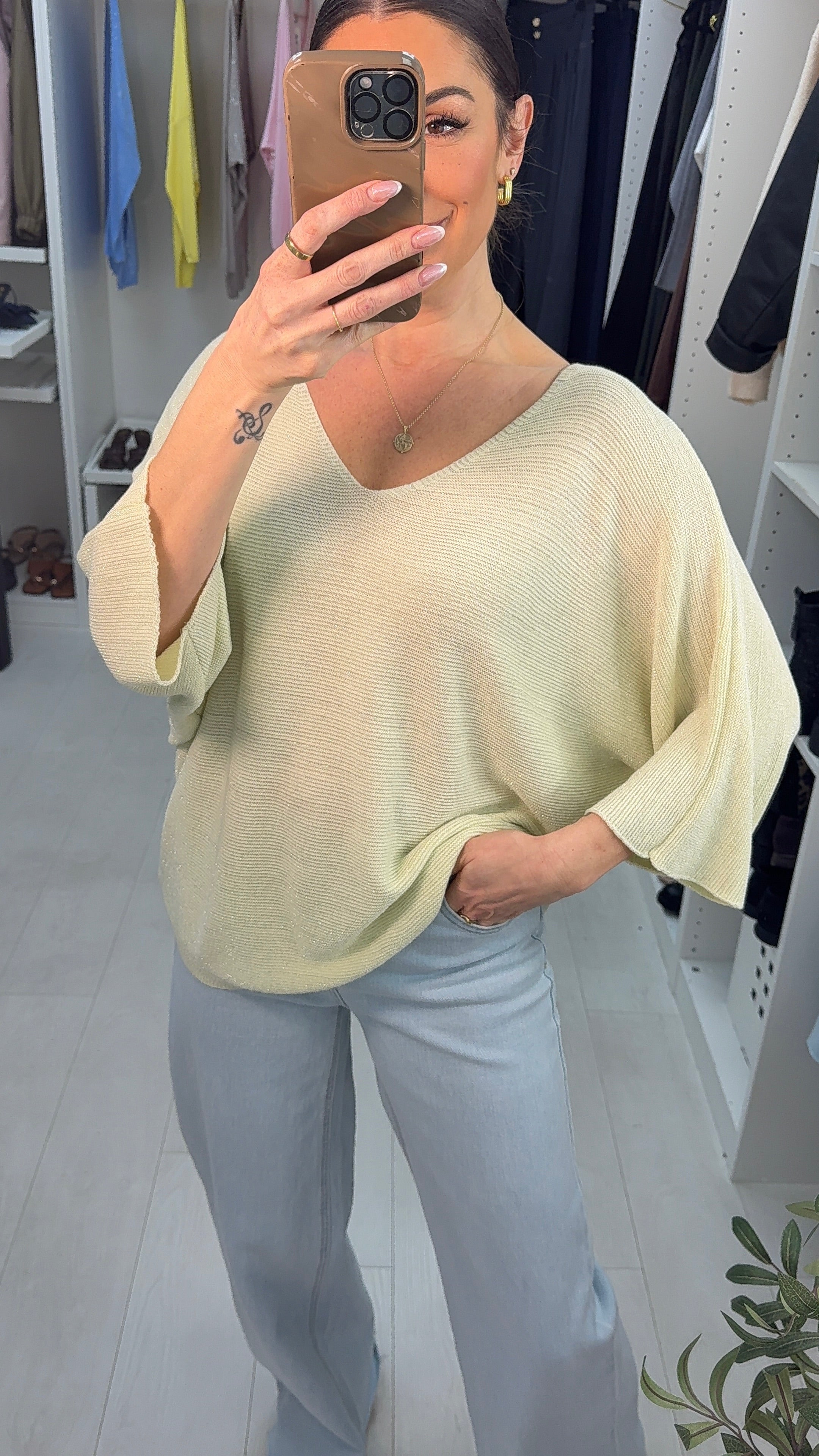 Whitney Lurex V Neck Batwing Sleeve Jumper