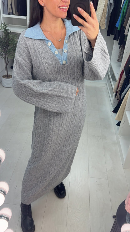 Cecilie Cable Knit V Neck Maxi Jumper Dress