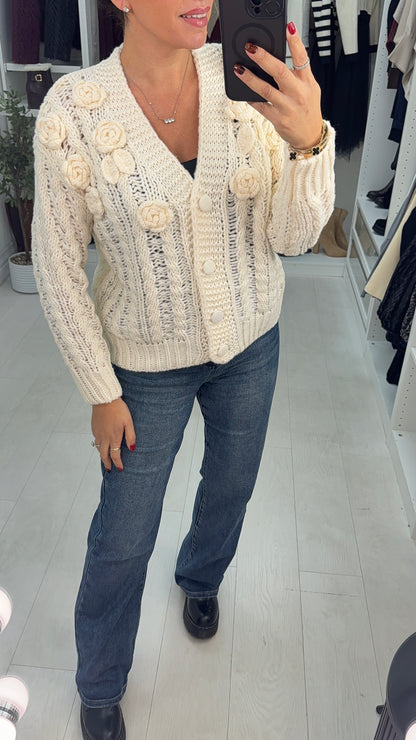 Lucy Chunky Floral Knitted Cardigan