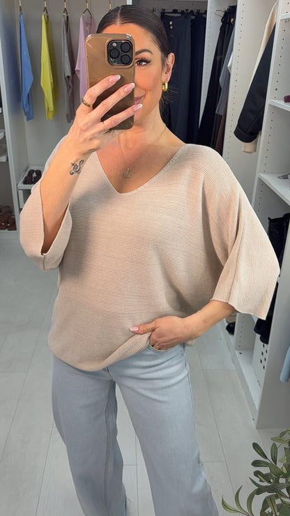 Whitney Lurex V Neck Batwing Sleeve Jumper