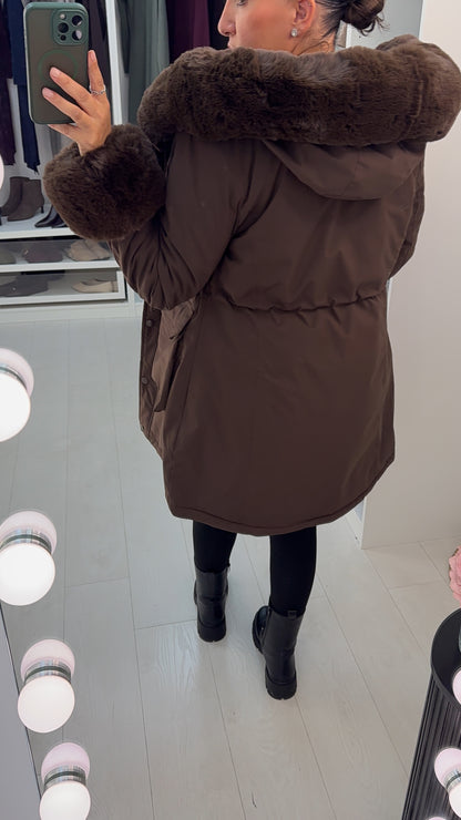 Willow Faux Fur Hooded Toggle Waist Coat