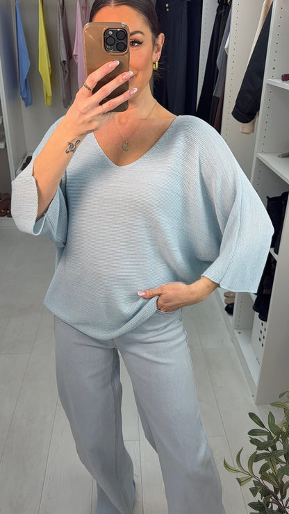 Whitney Lurex V Neck Batwing Sleeve Jumper
