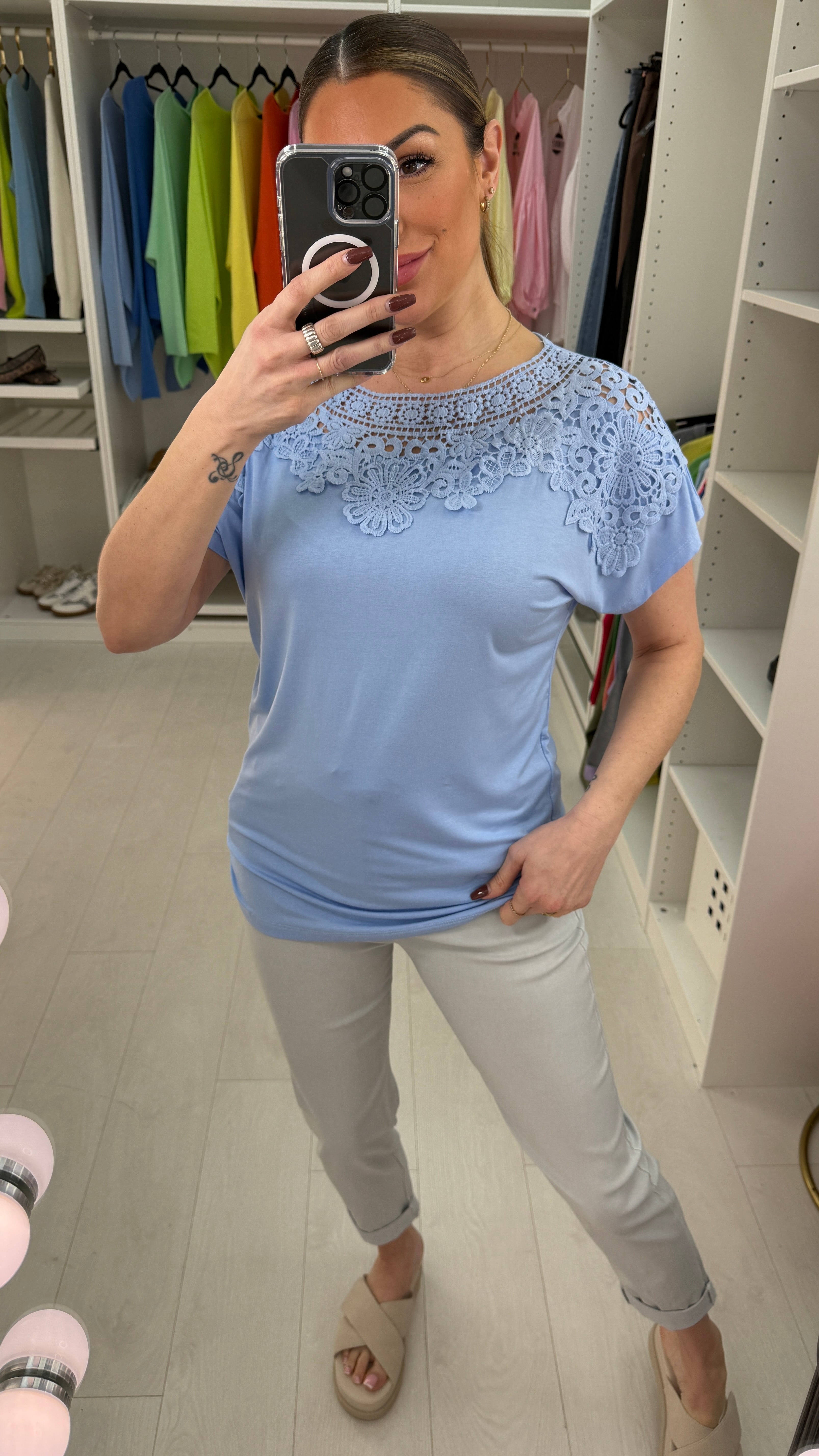 Karrie Plain Lace Neckline T-Shirt