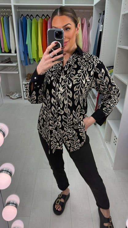 Kira Embellished Leaf Longline Dipped Hem Shirt