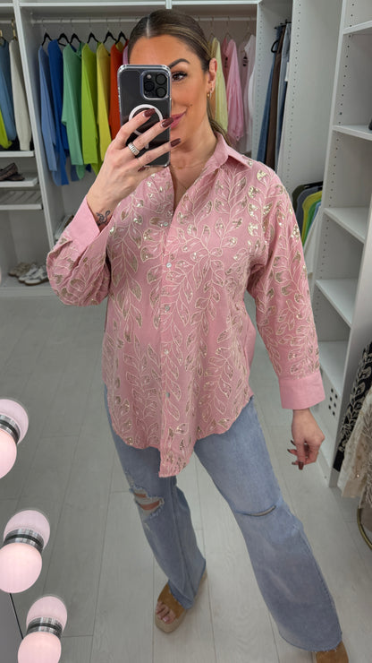 Kira Embellished Leaf Longline Dipped Hem Shirt