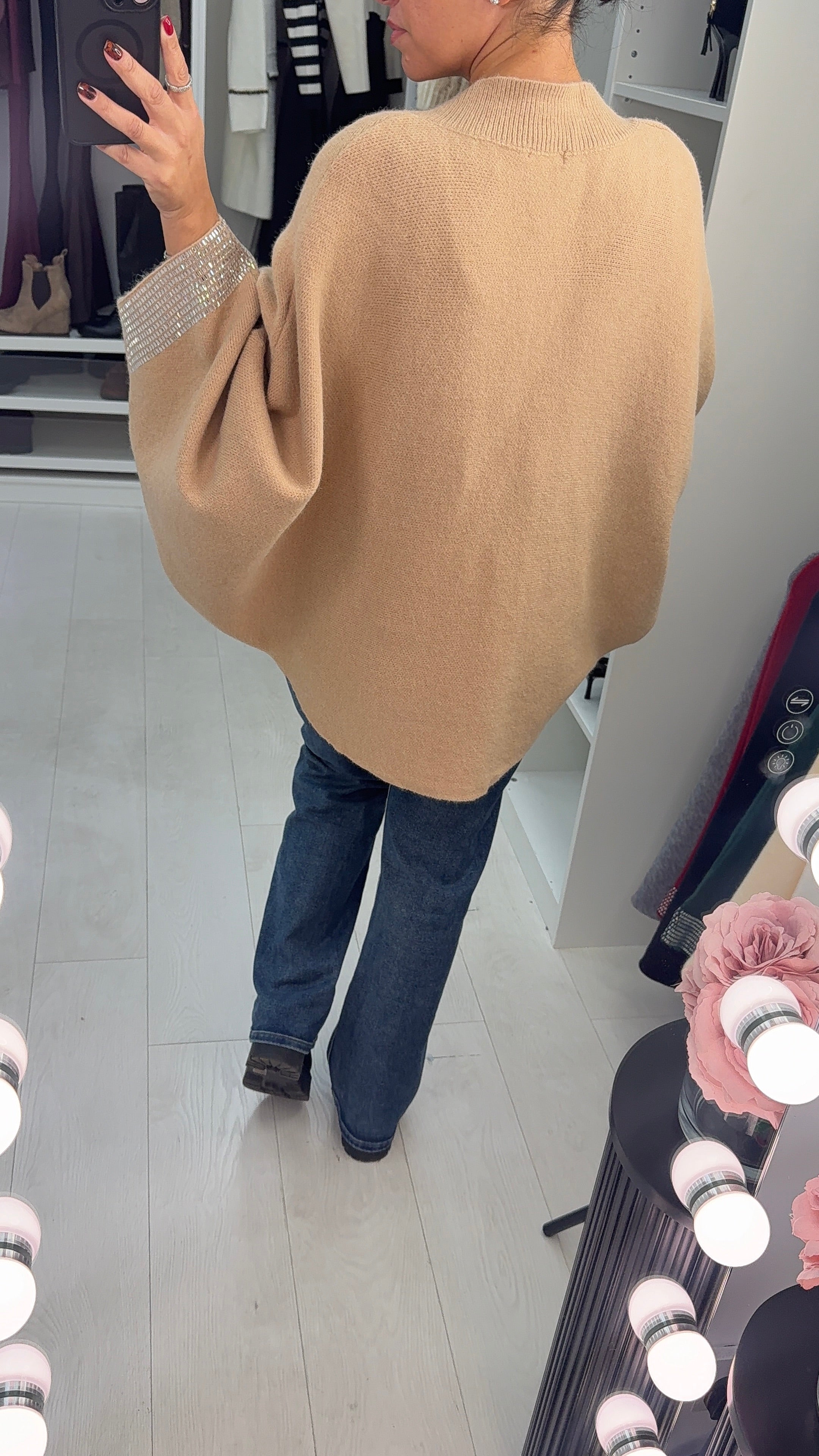 Ramona Plain Diamante Sleeve Detail Loose Fit Jumper