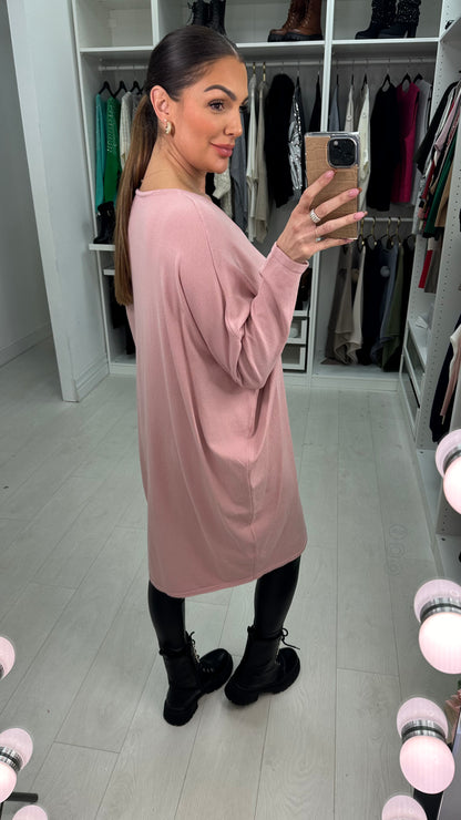 Rosina Diamante Zip Detailed Loose Fit Knitted Jumper Dress