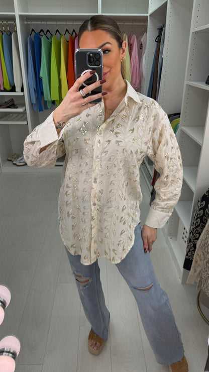 Kira Embellished Leaf Longline Dipped Hem Shirt