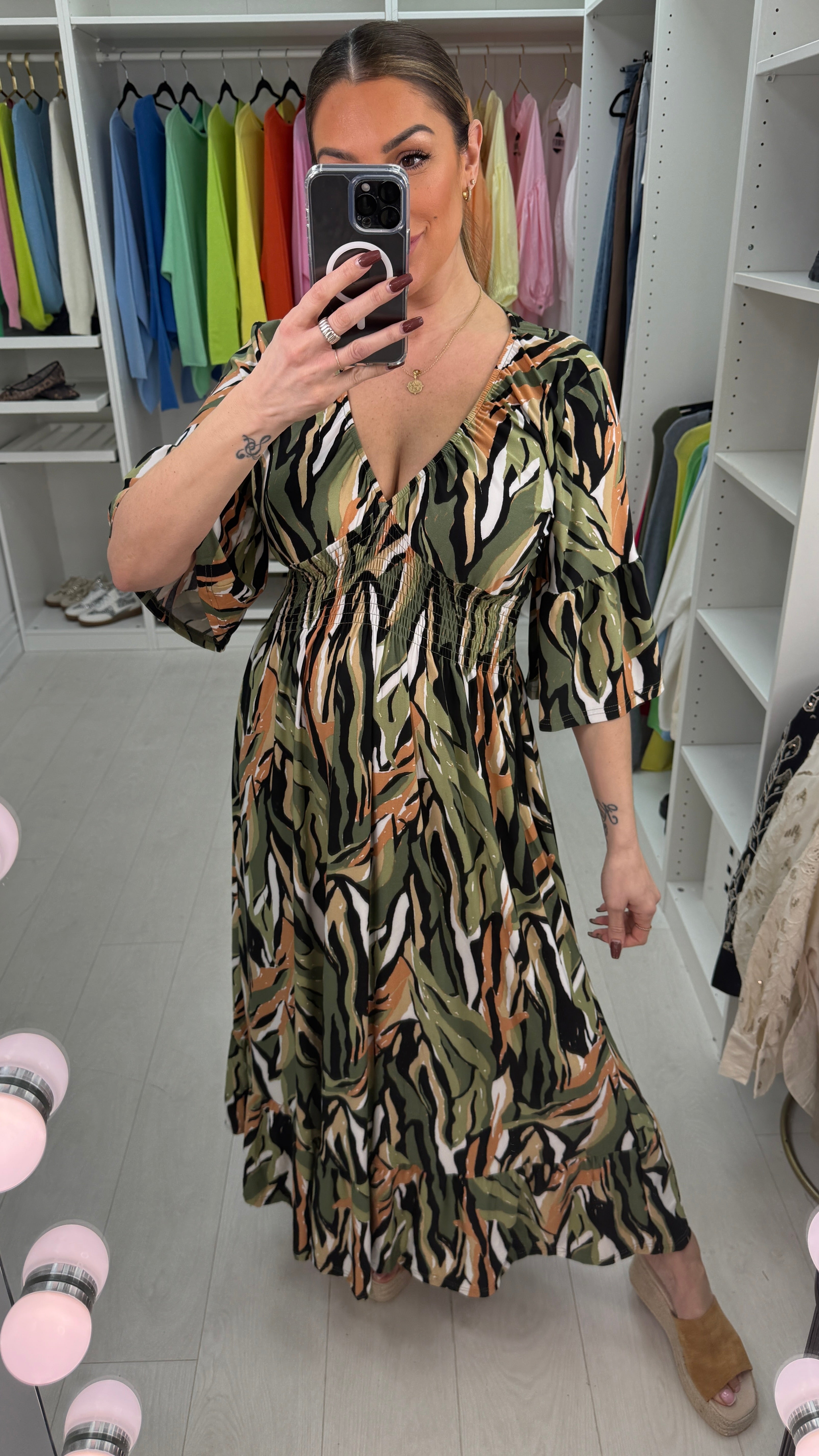 Oliva Abstract Print V Neck Magic Maxi Dress