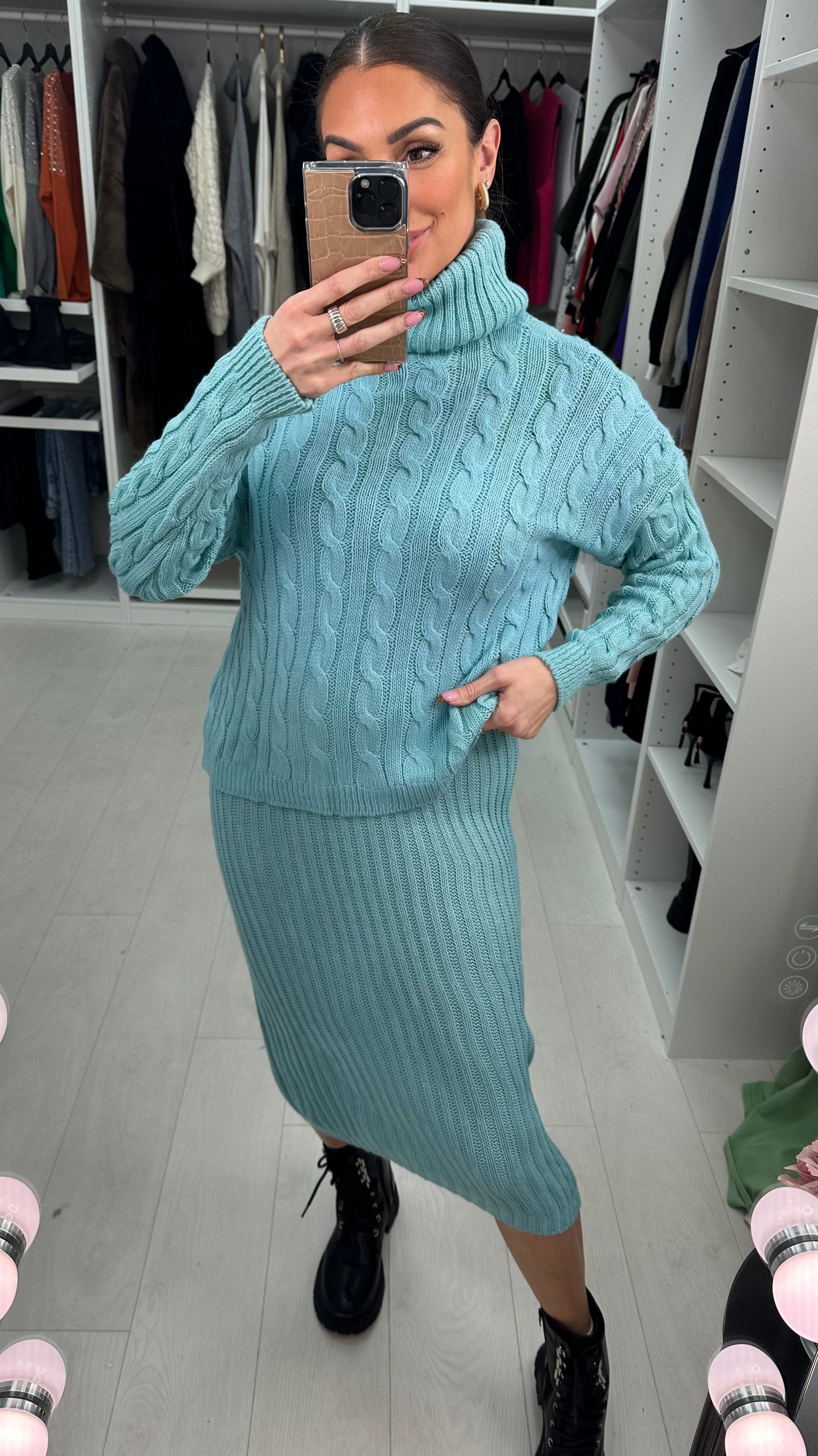 Charlee Two Piece Cable Knit Jumper Midi Dress