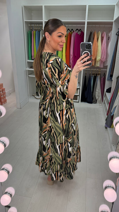 Oliva Abstract Print V Neck Magic Maxi Dress
