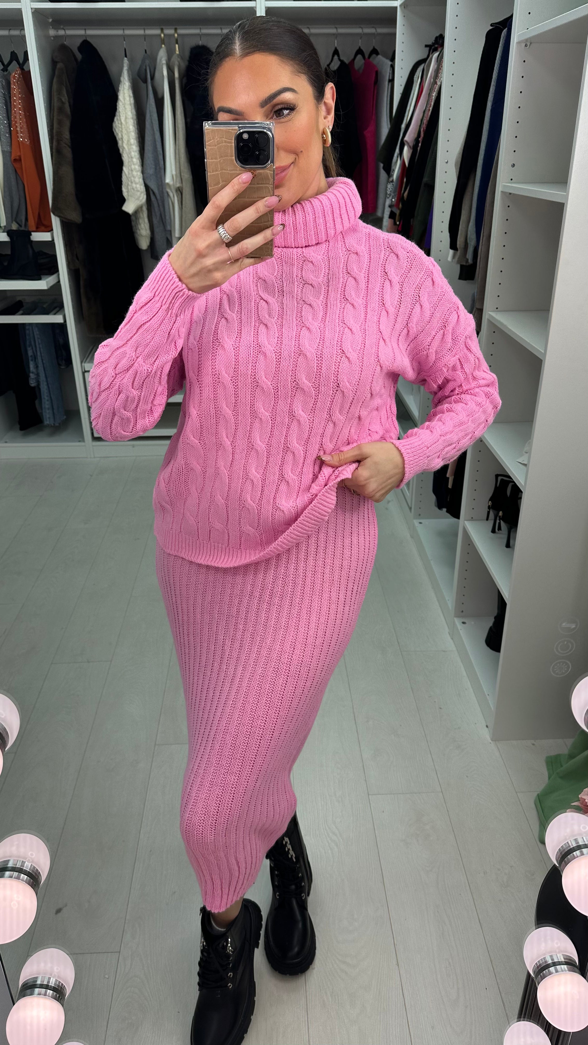 Charlee Two Piece Cable Knit Jumper Midi Dress