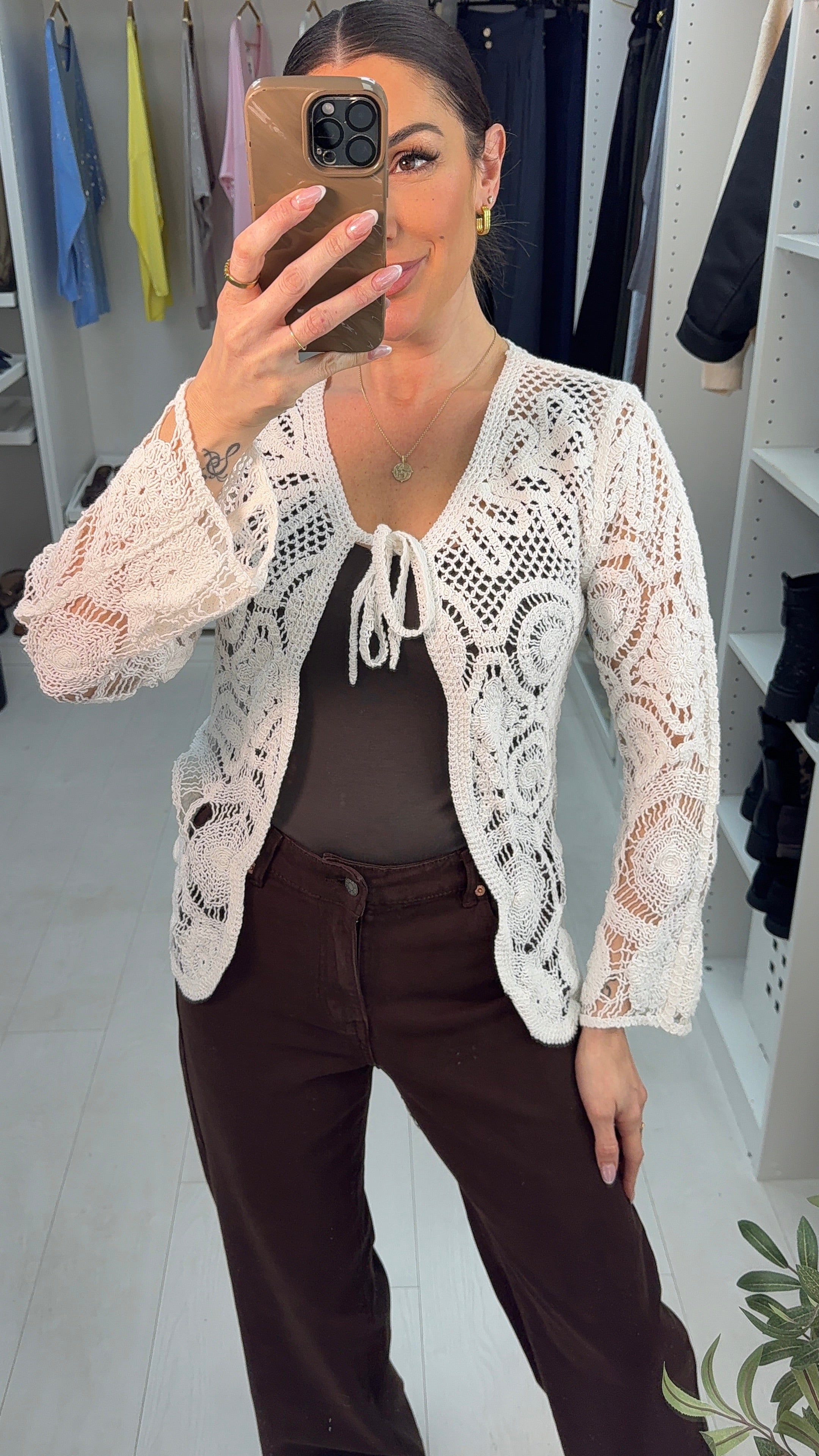 Everly Crochet Tie Front Cardigan