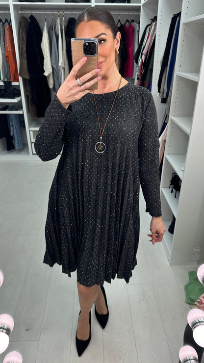 Abriella Diamante Pleated Loose Fit Jumper Dress