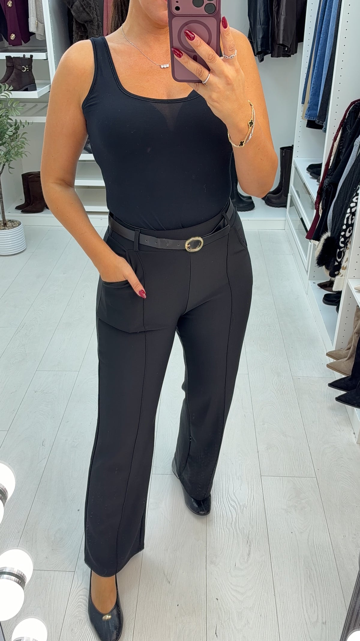 Rebella Belted Straight Leg Trousers