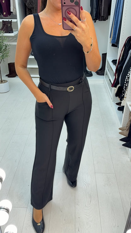 Rebella Belted Straight Leg Trousers