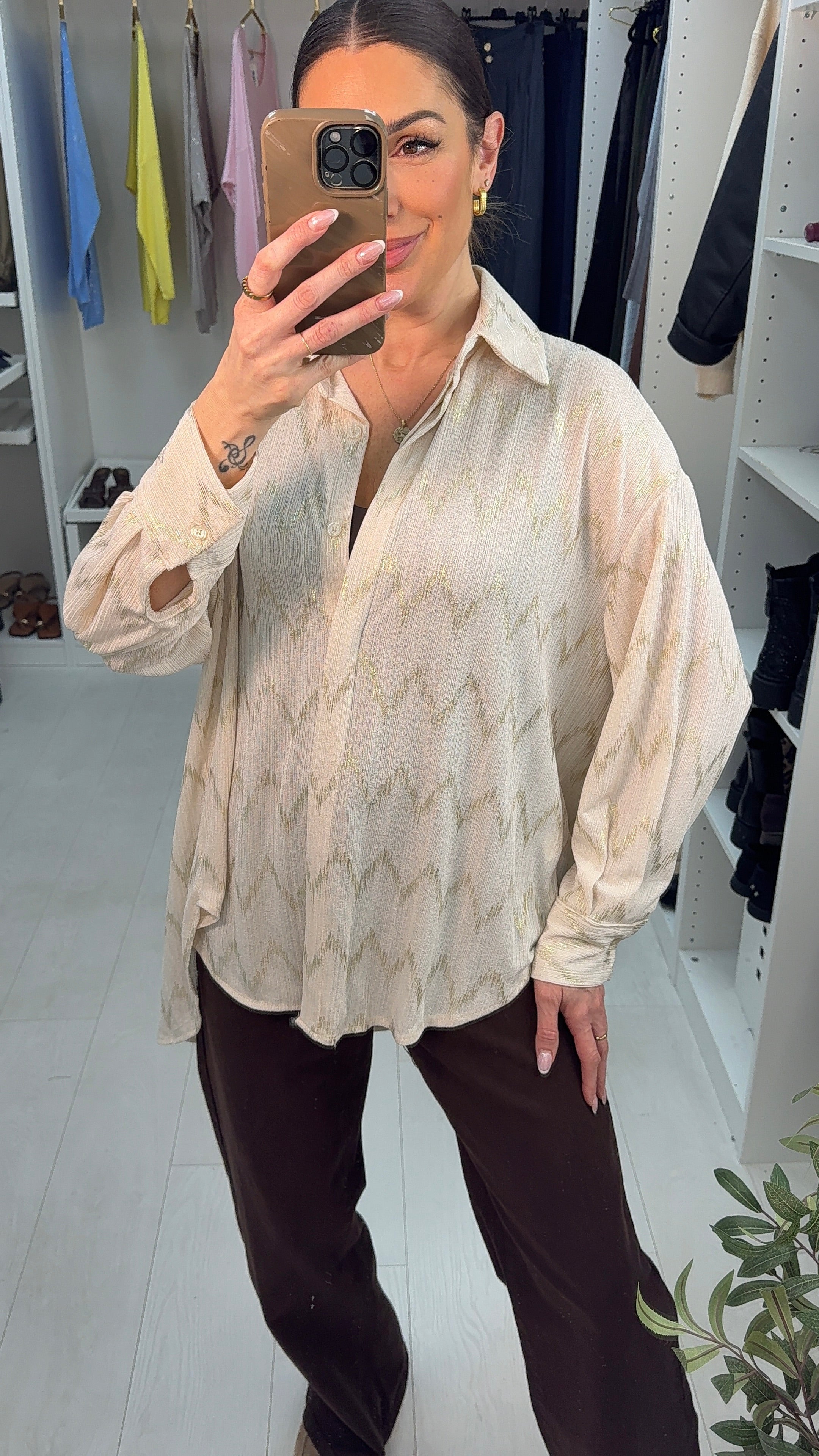 Jamie Zig Zag Pattern Detail Longline Shirt